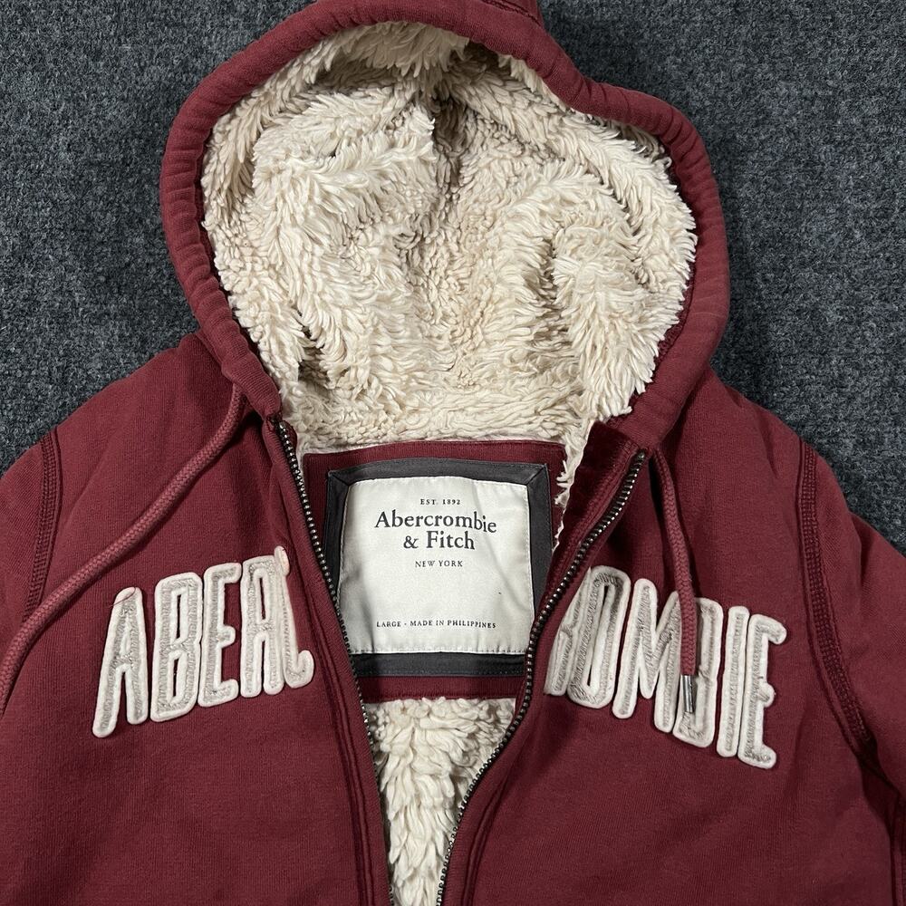 VTG Abercrombie & Fitch Brown Sherpa Lined Full Zip Hoodie Jacket Y2K Fur L